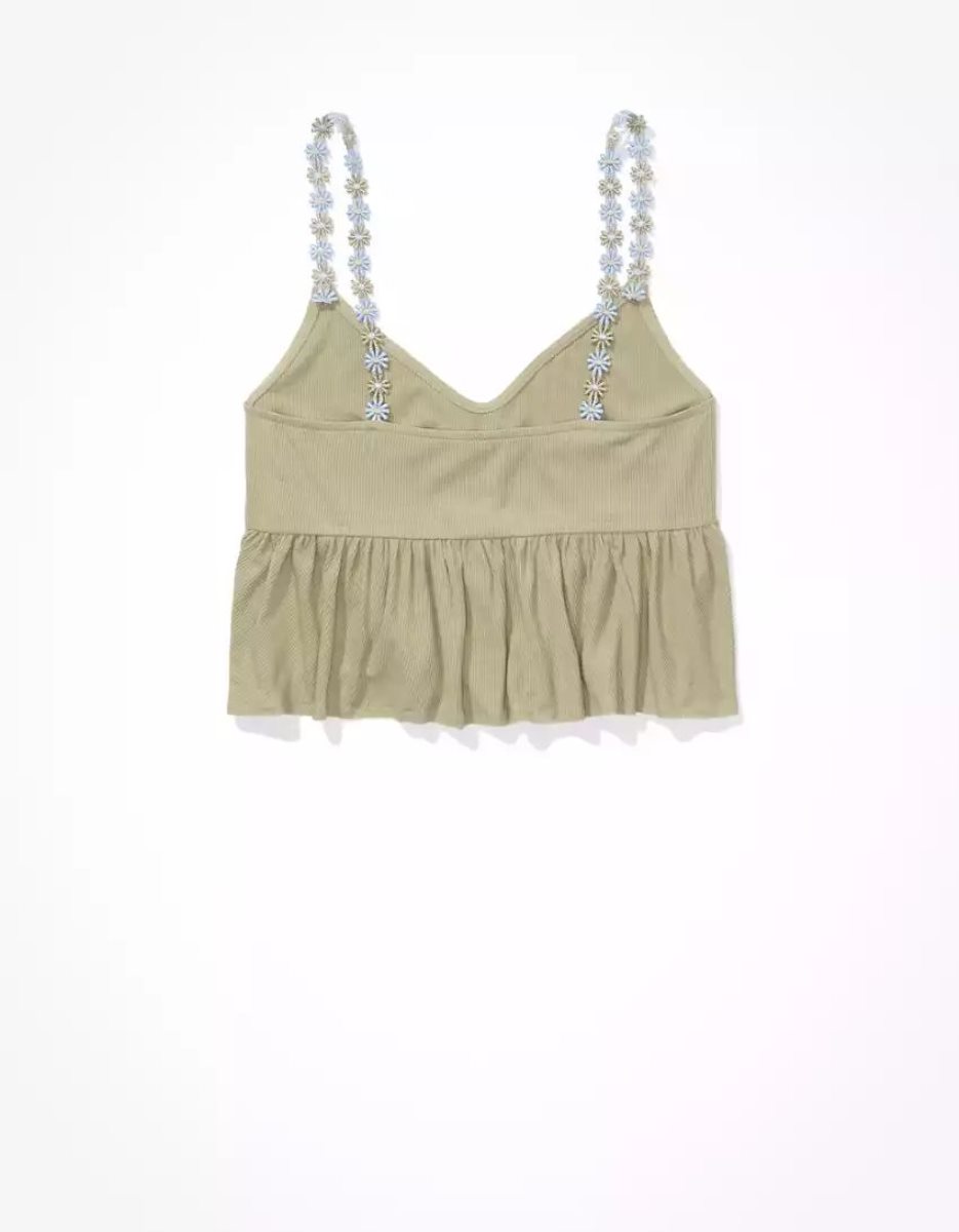 Debardeur American Eagle AE Flower Brides Babydoll Cami Vert Olive Femme | UDJ-91367286